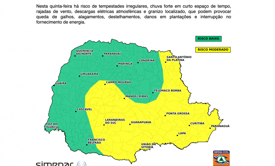 Nova frente fria marca o retorno das tempestades ao Paraná, prevê o Simepar