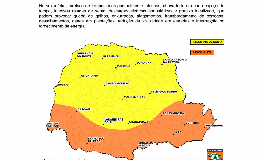 Nova frente fria marca o retorno das tempestades ao Paraná, prevê o Simepar