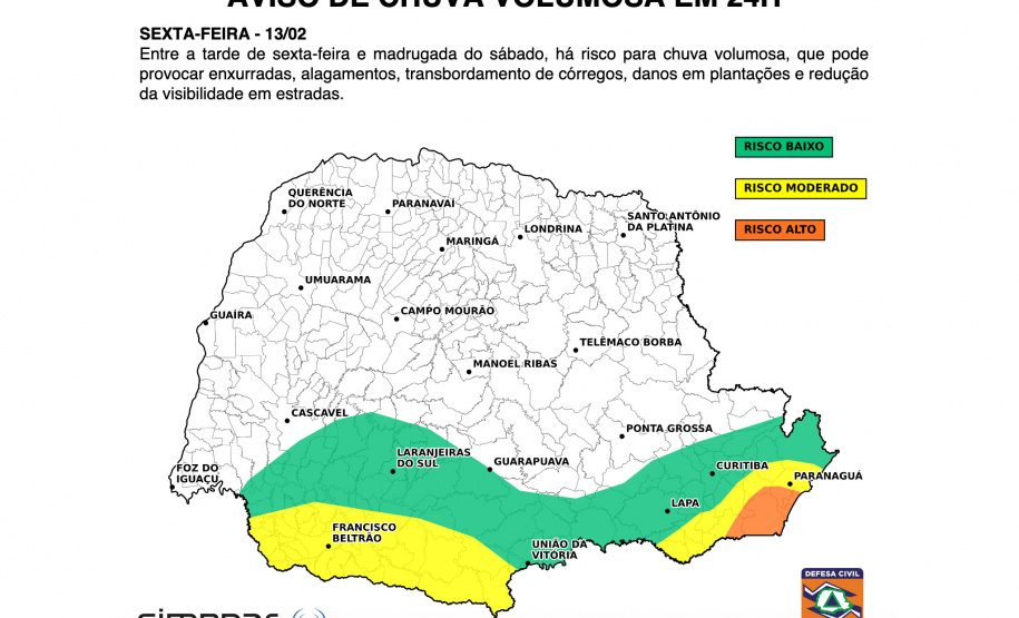 Nova frente fria marca o retorno das tempestades ao Paraná, prevê o Simepar