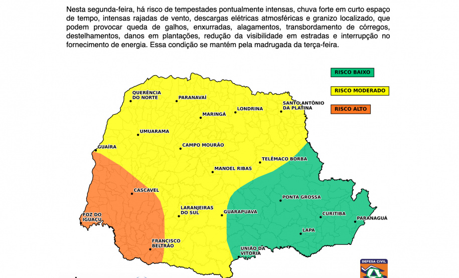SEMANA SERÁ DE TEMPERATURAS AMENAS E CHUVA ISOLADA NO PARANÁ