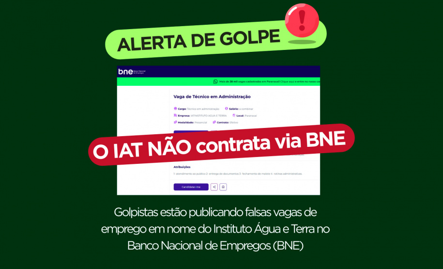 IAT alerta para golpe do emprego falso em nome do órgão ambiental