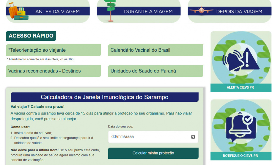 Sesa lança calculadora digital para auxiliar viajantes na prevenção contra o sarampo