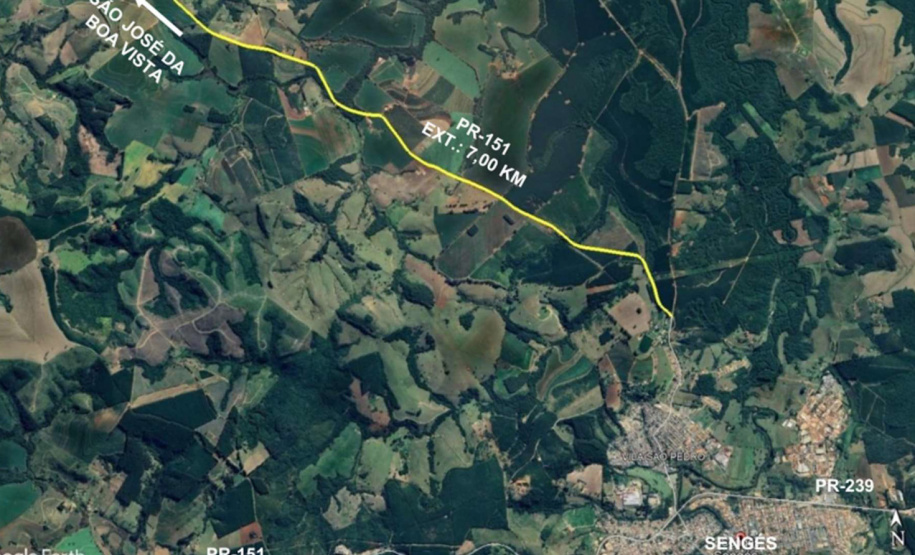 PR-151 entre Sengés e São José da Boa Vista (mapa)