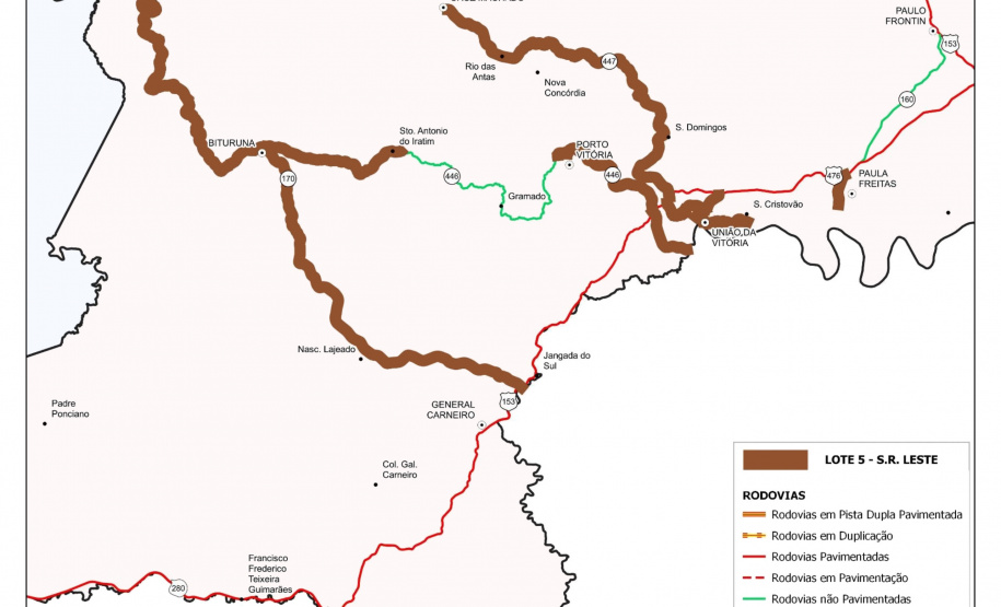 Conservação da PR-446 entre União da Vitória e Porto Vitória (mapa)