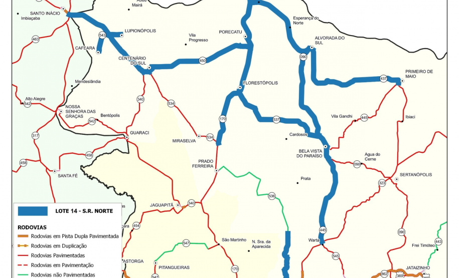 Conservação do pavimento da PR-090 entre Alvorada do Sul e Bela Vista do Paraíso (mapa)