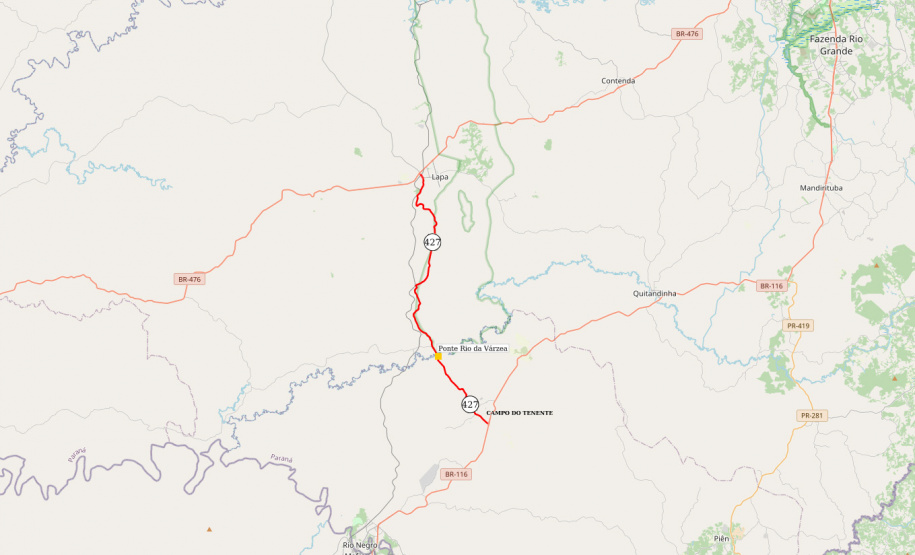 Ponte do Rio da Várzea, entre a Lapa e Campo do Tenente (mapa)