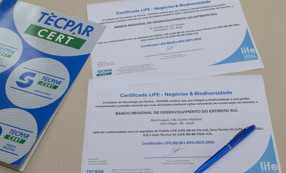 Tecpar certifica BRDE extremo sul por práticas sustentáveis