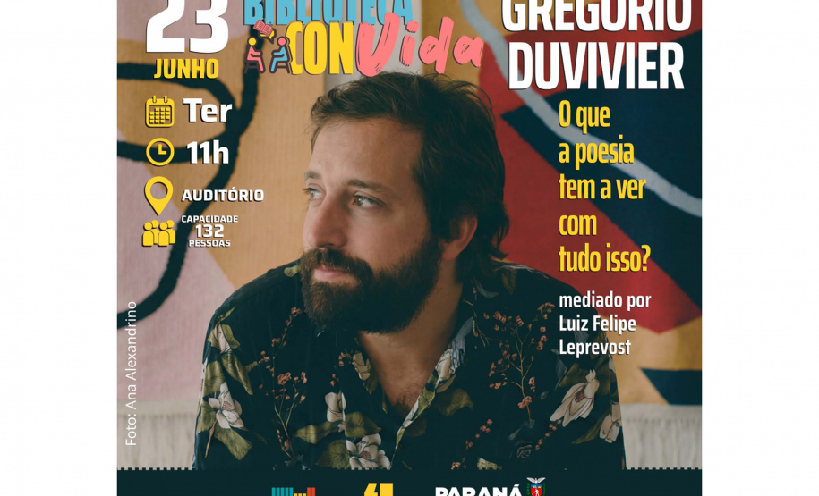 Biblioteca ConVida traz Gregorio Duvivier nesta terça-feira