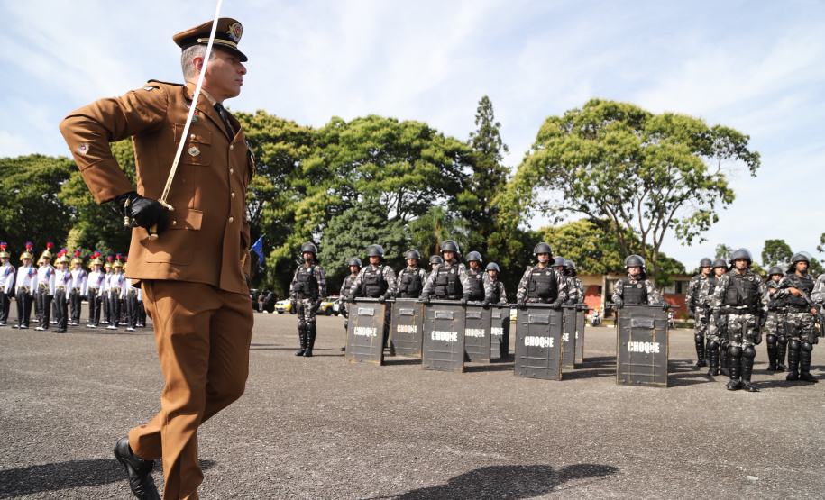 Governador Carlos Massa Ratinho Júnior participa da cerimônia de troca de comando da Polícia Militar do Paraná. O novo camandante-geral é o coronel Péricles de Matos. Ele substitui no cargo a coronel Audilene Dias Rocha. - Curitiba, 08/01/2019 - Foto: José Fernando Ogura/ANPr