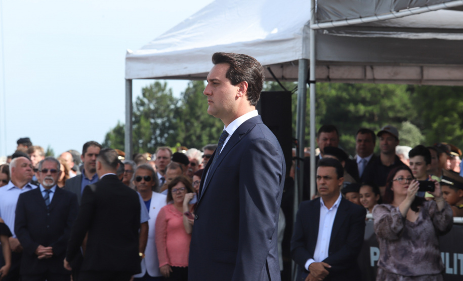 Governador Carlos Massa Ratinho Júnior participa da cerimônia de troca de comando da Polícia Militar do Paraná. O novo camandante-geral é o coronel Péricles de Matos. Ele substitui no cargo a coronel Audilene Dias Rocha. - Curitiba, 08/01/2019 - Foto: Rodrigo Félix Leal