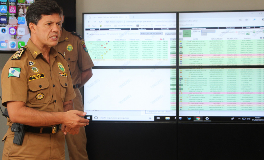 11-02-2019 Lançamento APP 190 para Sistema IOS a Polícia Militar do Paraná lançou o APP 190 ? Emergência Paraná para o sistema iOS e também divulgou um balanço dos quatro meses de funcionamento do aplicativo, que está em uso em Curitiba e Região Metropolitana na versão para Android, lançada no início de outubro do ano passado. Na foto, o coronel Prates, chefe do Estado Maior da Polícia Militar do Paraná - Curitiba, 11/02/2019 - Foto: Soldado Priscilla Carvalho