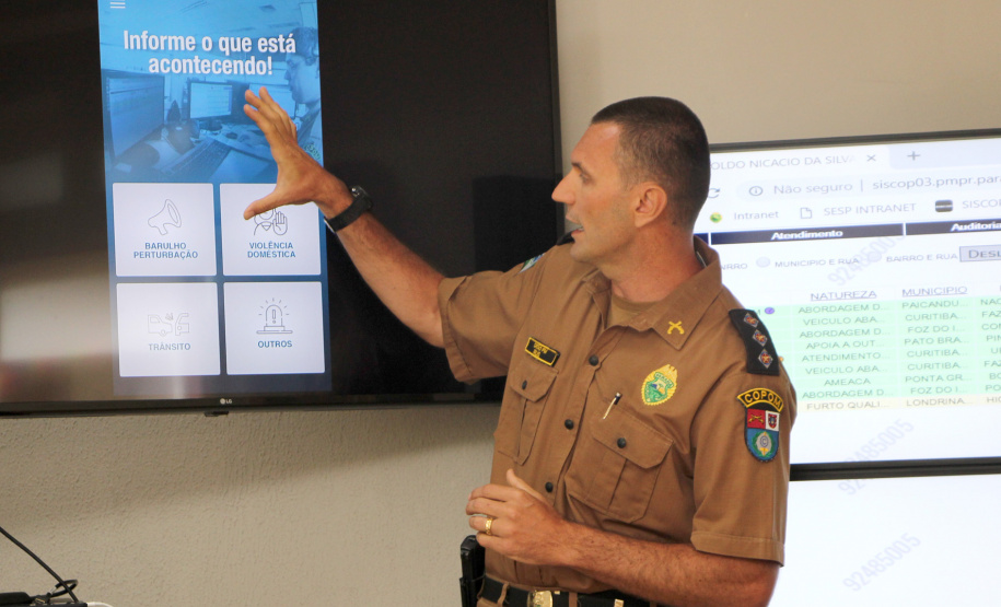 11-02-2019 Lançamento APP 190 para Sistema IOS a Polícia Militar do Paraná lançou o APP 190 ? Emergência Paraná para o sistema iOS e também divulgou um balanço dos quatro meses de funcionamento do aplicativo, que está em uso em Curitiba e Região Metropolitana na versão para Android, lançada no início de outubro do ano passado. Na foto, o capitão Claudio Prus. - Curitiba, 11/02/2019 - Foto: Soldado Priscilla Carvalho
