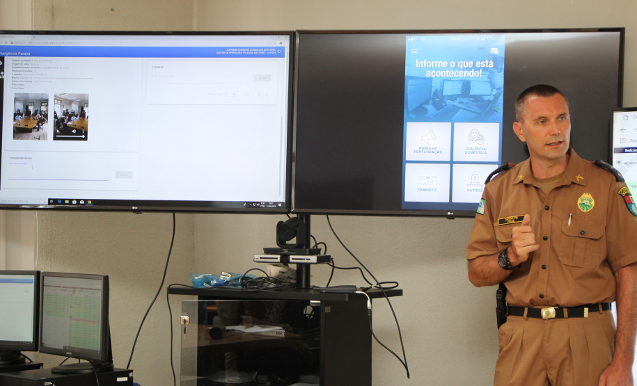11-02-2019 Lançamento APP 190 para Sistema IOS a Polícia Militar do Paraná lançou o APP 190 ? Emergência Paraná para o sistema iOS e também divulgou um balanço dos quatro meses de funcionamento do aplicativo, que está em uso em Curitiba e Região Metropolitana na versão para Android, lançada no início de outubro do ano passado. Na foto, o capitão Claudio Prus. - Curitiba, 11/02/2019 - Foto: Soldado Priscilla Carvalho