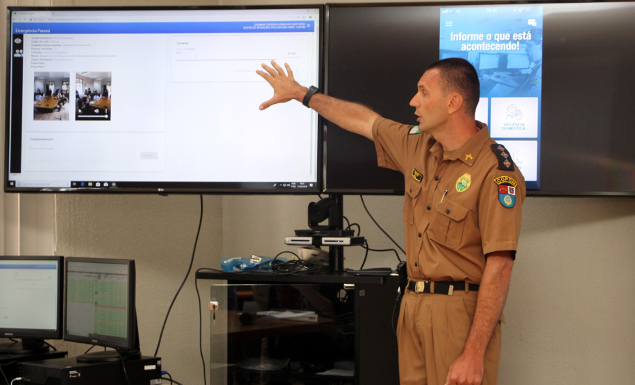 11-02-2019 Lançamento APP 190 para Sistema IOS a Polícia Militar do Paraná lançou o APP 190 ? Emergência Paraná para o sistema iOS e também divulgou um balanço dos quatro meses de funcionamento do aplicativo, que está em uso em Curitiba e Região Metropolitana na versão para Android, lançada no início de outubro do ano passado. Na foto, o capitão Claudio Prus. - Curitiba, 11/02/2019 - Foto: Soldado Priscilla Carvalho