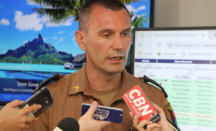 11-02-2019 Lançamento APP 190 para Sistema IOS a Polícia Militar do Paraná lançou o APP 190 ? Emergência Paraná para o sistema iOS e também divulgou um balanço dos quatro meses de funcionamento do aplicativo, que está em uso em Curitiba e Região Metropolitana na versão para Android, lançada no início de outubro do ano passado. Na foto, o capitão Claudio Prus. - Curitiba, 11/02/2019 - Foto: Soldado Priscilla Carvalho