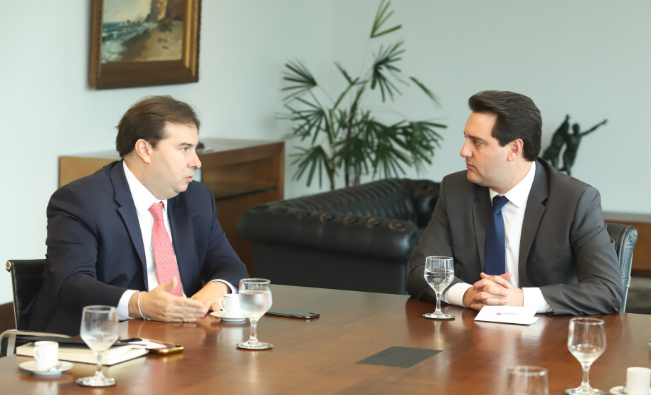 Governador Carlos Massa Ratinho Júnior recebe o presidente da Câmara dos Deputados, Rodrigo Maia. Curitiba, 15/02/2019. Foto: Rodrigo Felix Leal/ANPr