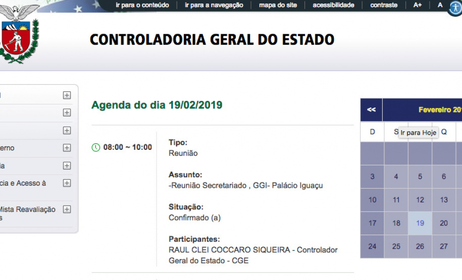 Reunião de secretariado, a pedido do governador Carlos Massa Ratinho Junior, a Controladoria Geral do Estado (GGE) editou uma resolução e solicitou a todos os secretários de Estado a divulgação das suas respectivas agendas nos portais institucionais das pastas. O objetivo é disponibilizar a ferramenta para consulta pública até o começo de março. Curitiba,19/02/2019 Foto:Jaelson Lucas / ANPr