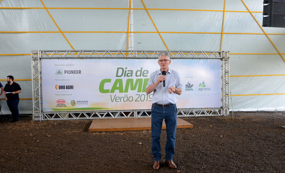 O secretário da Agricultura e Abastecimento do Paraná, Norberto Ortigara, durante abertura, nesta quarta-feira (27), do Dia de Campo Verão 2019, da Cooperativa Agraria, de Entre Rios, em Guarapuava.  -  27/02/2019  -  Foto:  Divulgação SEAB