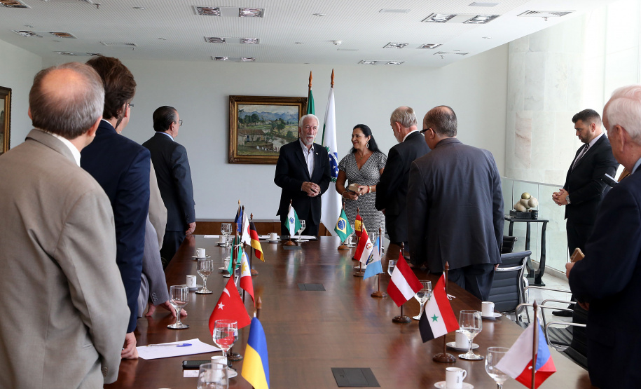 O governador em exercício Darci Piana se reuniu nesta sexta-feira (8) com 13 cônsules de países da Europa, Ásia e das Américas. A reunião no Palácio Iguaçu também contou com a participação do Chefe do Escritório de Representação do Ministério das Relações Exteriores no Paraná, embaixador Igor Kipman. Curitiba, 08/03/2019. Foto: Gilson Abreu/ANPr