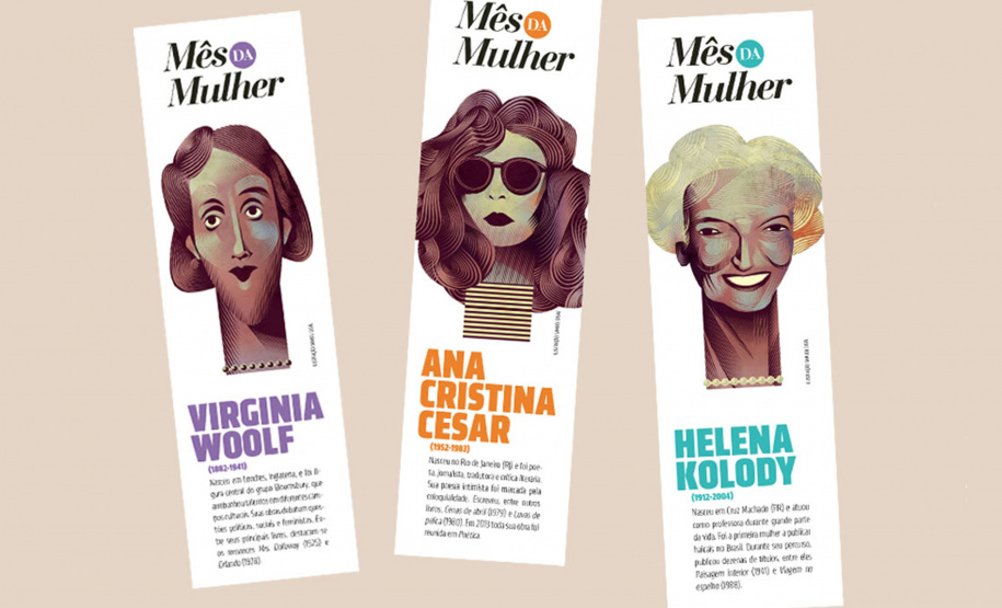 Biblioteca dá marcadores de página que homenageiam escritoras. Foto: Divulgação/BBP