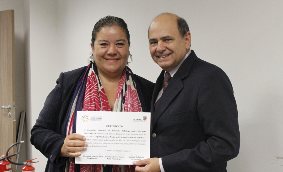 O secretário da Segurança Pública e Administração Penitenciária do Paraná, Luiz Felipe Carbonell, participou nesta quarta-feira (20) da solenidade de posse do novo presidente e dos novos conselheiros dos Conselho Estadual de Políticas Públicas sobre Drogas (Conesd) para o biênio 2019-2021.A cerimônia ocorreu na sede da secretaria, no Centro Cívico, em Curitiba.  -  Curitiba, 20/03/2019  -  Foto: Divulgação SESP