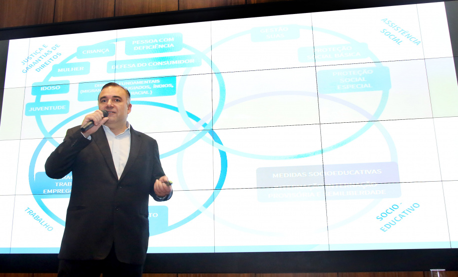 O Governo do Paraná, por meio da Secretaria da Justiça, Família e Trabalho, reforçou as ações de garantia de direitos, assistência social e apoio à geração empregos. Só nos três primeiros meses de gestão foram mais de 100 ações nesta área. O desempenho nesta área foi tema da reunião do vice-governador Darci Piana com o secretariado, realizada nesta terça-feira (2), no Palácio Iguaçu, em Curitiba. Curitiba, 02/04/2019  -  Foto: Jaelson Lucas/ANPr