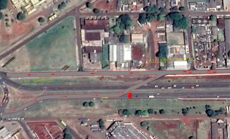 Layout1 (2) Departamento de Estradas de Rodagem do Paraná (DER-PR) vai alterar o desvio da BR-277, em Foz do Iguaçu, a partir de sábado (6). Para ter acesso e também sair da cidade, os motoristas deverão utilizar a via marginal (Avenida Olímpio Rafagnin), que terá trânsito em uma faixa em cada sentido. A previsão é que essa alteração dure quatro meses para prosseguimento da obra de construção de duas trincheiras no entroncamento da Avenida Costa e Silva com a rodovia. - Foto: Divulgação DER