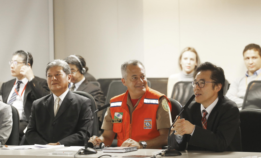 Reunião da Defesa Civil, Simepar e Jica, para discutir resultados do projeto de monitoramento metereológico por radar. N/F: Cônsul Geral do Japão em Curitiba, Hajime Kimura.Curitiba, 22-04-19.Foto: Arnaldo Alves / ANPr.