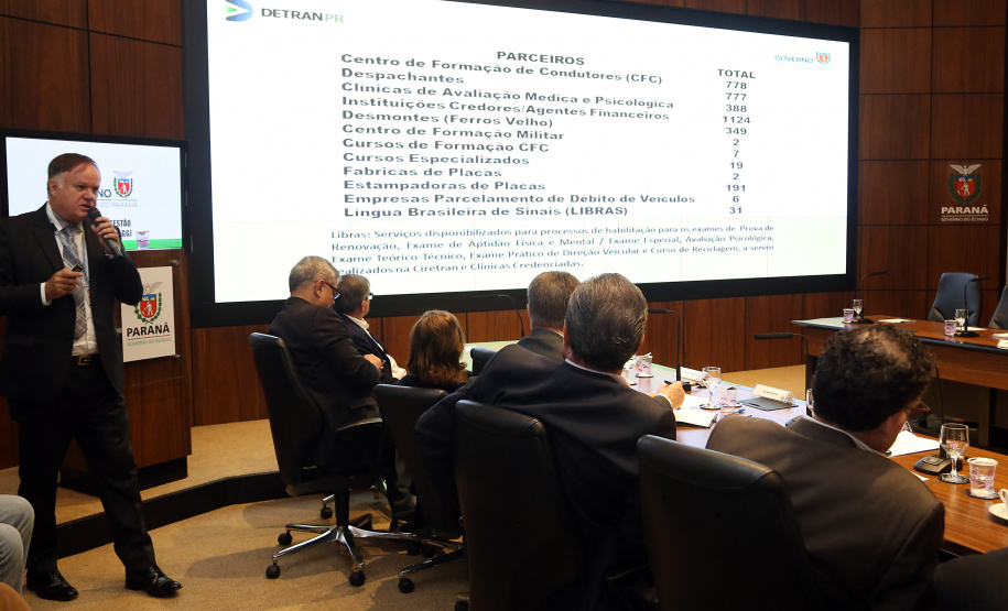 O Departamento de Trânsito do Paraná (Detran) vai intensificar as operações e ações educativas para diminuir os números de acidentes Estado. O assunto foi apresentado nesta terça-feira (23) pelo diretor-geral do órgão, Cesar Kogut, durante a reunião da equipe do governo, no Palácio Iguaçu. O encontro foi coordenado pelo governador em exercício Darci Piana. Foto Gilson Abreu ANPr