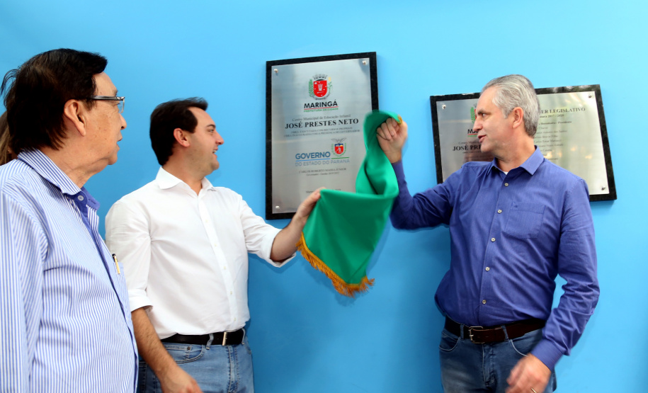 O governador Carlos Massa Ratinho Junior também inaugurou nesta quinta-feira (16) o CMEI José Prestes Neto, no Jardim Alvorada, em Maringá. O prédio de 3 mil metros quadrados tem capacidade para até 500 alunos do berçário ao 5° ano.Foto Gilson Abreu/ANPr