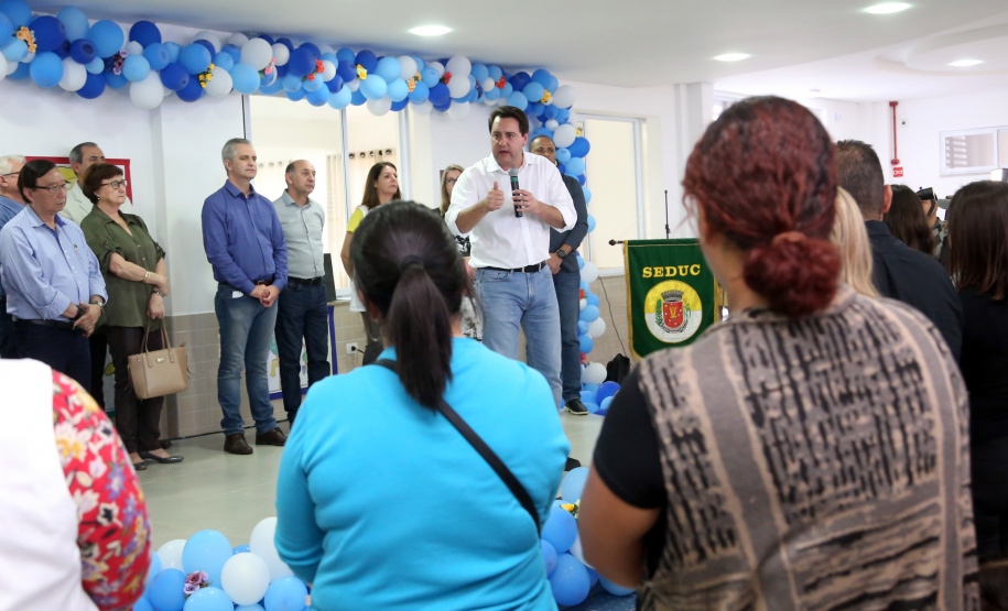O governador Carlos Massa Ratinho Junior também inaugurou nesta quinta-feira (16) o CMEI José Prestes Neto, no Jardim Alvorada, em Maringá. O prédio de 3 mil metros quadrados tem capacidade para até 500 alunos do berçário ao 5° ano.Foto Gilson Abreu/ANPr