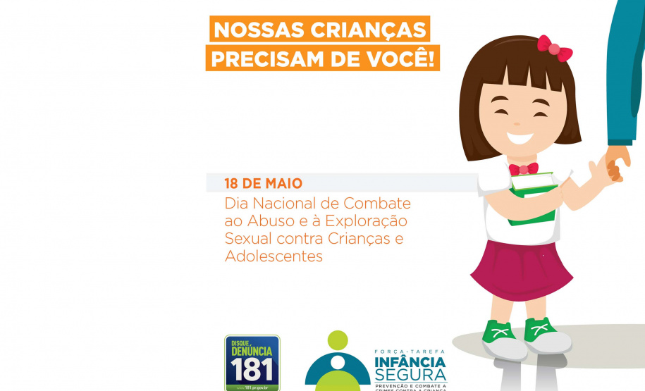 Como parte das ações do Dia Nacional de Enfrentamento ao Abuso e à Exploração Sexual contra Crianças e Adolescente (18 de maio), a Secretaria da Justiça, Família e Trabalho monta neste sábado um estande em Curitiba para conscientizar a população e divulgar a Força-Tarefa Infância Segura. A ação acontece das 9h às 17h, em frente ao Palácio Iguaçu, durante a 25ª Marcha para Jesus.