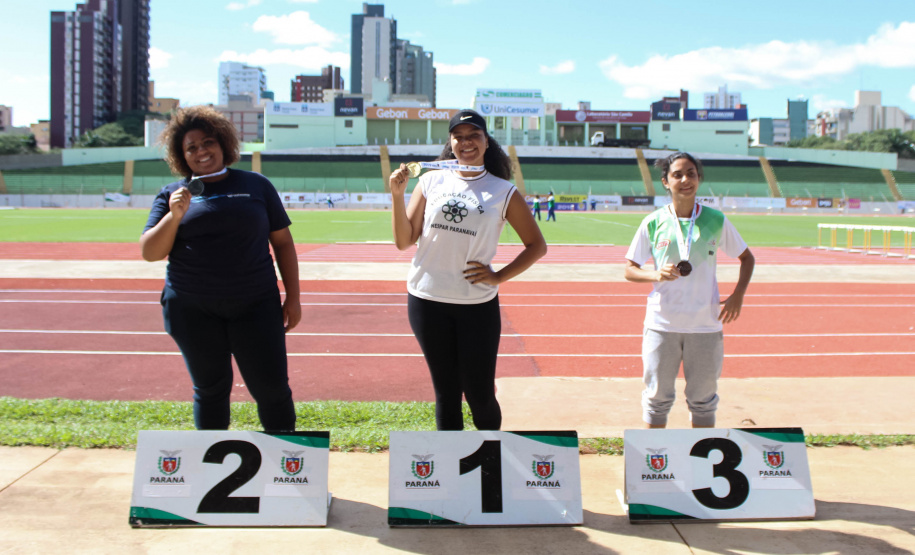 Pódio Lançamento do martelo feminino. Foto: Thaise Oliveira/SEET-PR