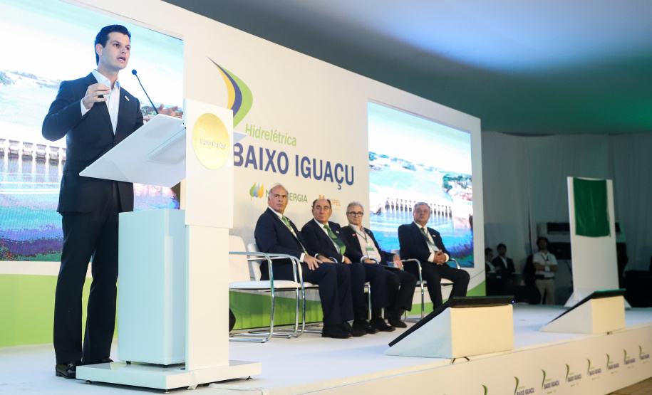 A Usina Hidrelétrica Baixo Iguaçu, último aproveitamento energético do Rio Iguaçu, foi inaugurada nesta quinta-feira (23) em Capanema, no Sudoeste do Estado. O empreendimento foi construído por um consórcio formado pela Copel e a Neonergia e recebeu investimento de R$ 2,3 bilhões. Foto: Rodrigo Felix Leal/ANPr