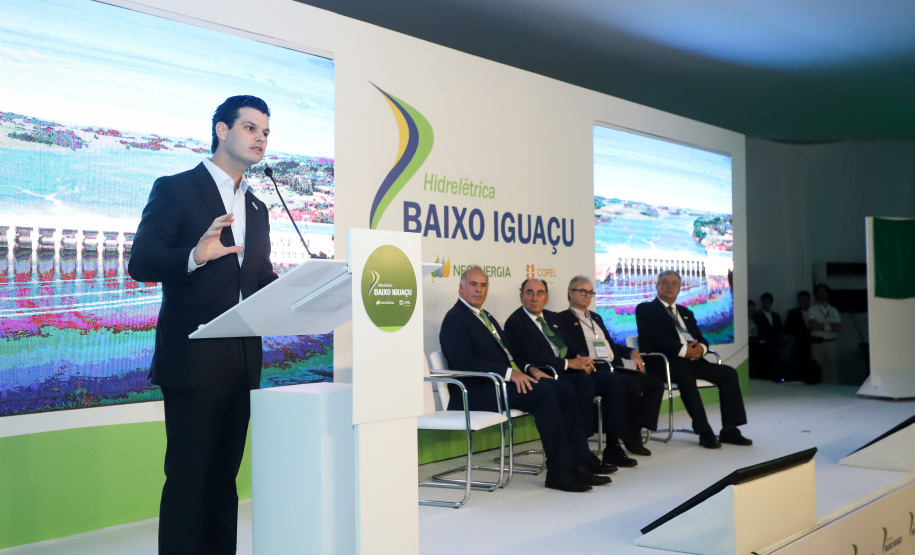A Usina Hidrelétrica Baixo Iguaçu, último aproveitamento energético do Rio Iguaçu, foi inaugurada nesta quinta-feira (23) em Capanema, no Sudoeste do Estado. O empreendimento foi construído por um consórcio formado pela Copel e a Neonergia e recebeu investimento de R$ 2,3 bilhões. Foto: Rodrigo Felix Leal/ANPr