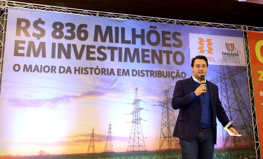 O governador Carlos Massa Ratinho Junior e o presidente da Copel, Daniel Pimentel Slaviero, anunciaram nesta sexta-feira (24) os investimentos da Companhia na região Oeste do Paraná para os próximos três anos. Foto: Jaelson Lucas/ANPr
