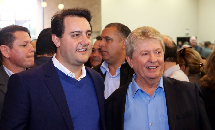 O governador Carlos Massa Ratinho Junior e o presidente da Copel, Daniel Pimentel Slaviero, anunciaram nesta sexta-feira (24) os investimentos da Companhia na região Oeste do Paraná para os próximos três anos. Foto: Jaelson Lucas/ANPr