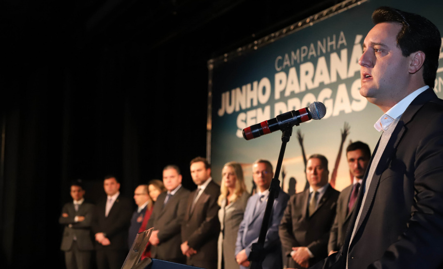 O governador Carlos Massa Ratinho Junior lançou nesta terça-feira (4) a campanha Junho - Paraná sem Drogas, que dedica o mês à ações de conscientização e prevenção ao uso de entorpecentes. - Curitiba, 04/06/2019 - Foto: Rodrigo Felix Leal/ANPr