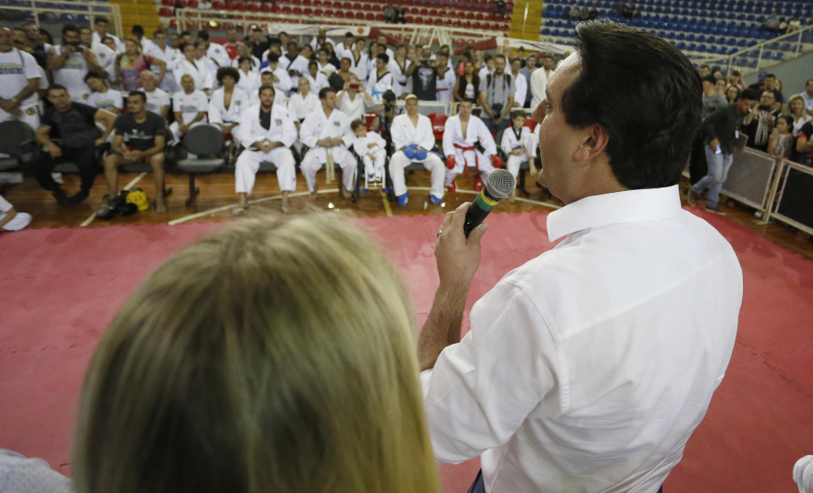 O governador Carlos Massa Ratinho Junior lançou nesta quinta-feira (20), no Ginásio Moringão, em Londrina, o Japs Combate, espécie de Jogos Abertos do Paraná voltado apenas para as lutas.  -  Londrina, 20/06/2019  -  Foto: Arnaldo Alves/ANPr