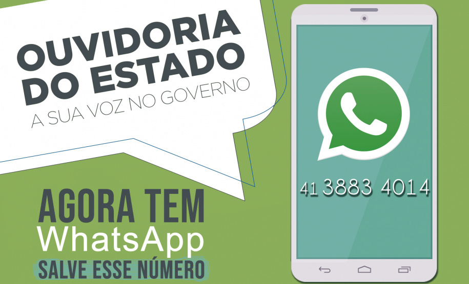OUVIDORIAS - O sistema de Ouvidoria do Estado, estrutura que integra a Controladoria-Geral do Estado, lançou um número de WhatsApp - (41) 3883-4014 ? para receber mensagens dos cidadãos.   -  Foto: Divulgação ANPr