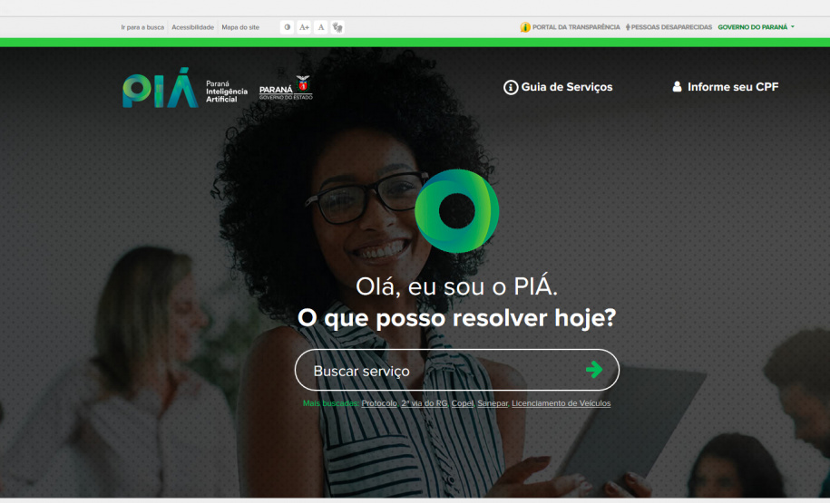 PIÁ ? O PIÁ (Paraná Inteligência Artificial) concentra mais de 380 serviços do governo em uma única plataforma, com possibilidade de ampliar o diálogo com a população. Ele possui níveis de informações personalizadas e vai se ajustar conforme a utilização.  -  Foto: Divulgação ANPr
