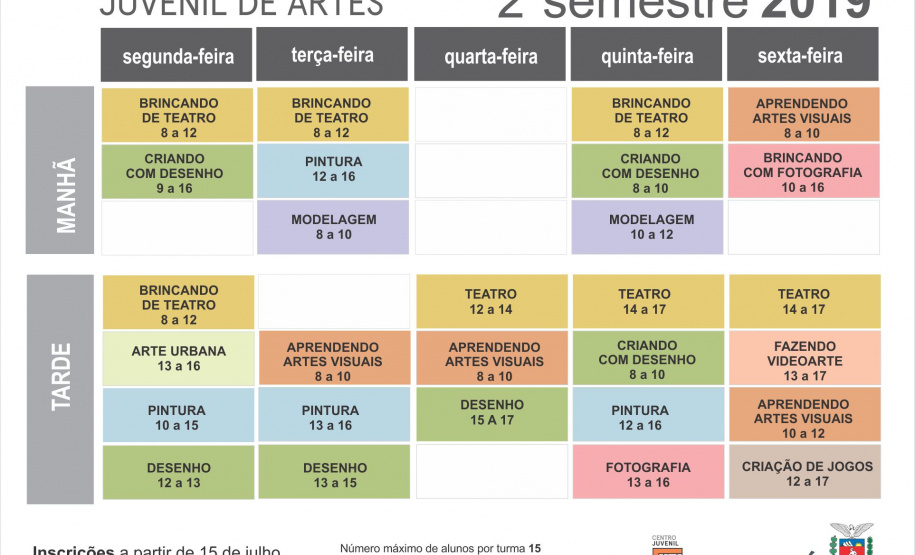 O Centro Juvenil de Artes Plásticas (CJAP), instituição dedicada à formação artística de crianças e jovens no Paraná, traz novidades em sua grade curricular para o segundo semestre de 2019. São três novos cursos: Arte Urbana, Fazendo Vídeoarte e Criação de Jogos. As inscrições começam nesta segunda-feira, dia 15 de julho. As aulas iniciam no dia 5 de agosto.