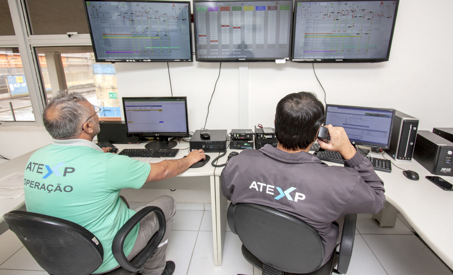 O Corredor de Exportação do Porto de Paranaguá opera em novo painel central. A sala de comando, que controla as esteiras que transportam a carga dos armazéns interligados até os carregadores de navio, ficou mais ampla, segura erarejada. Foto: Claudio Neves/Portos do Paraná