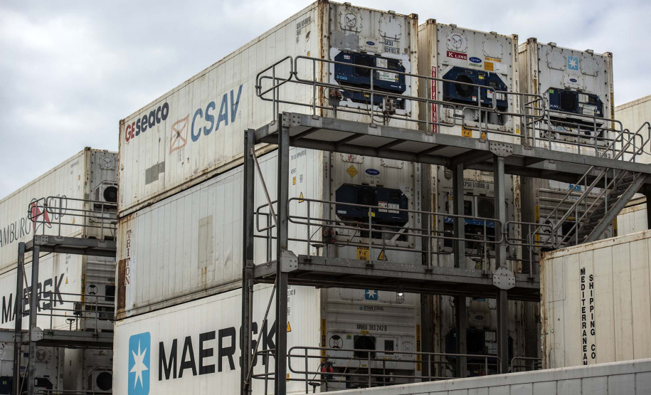 As exportações de carne porco pelo Porto de Paranaguá cresceram 58% na comparação entre o primeiro semestre de 2018 e o de 2019. Neste ano, foram 36,2 mil toneladas exportadas do produto, com receita gerada de US$ 76 milhões. De janeiro a junho do ano anterior saíram do terminal 23 mil toneladas com rumo a outros países, somando US$ 49 milhões em receita. Foto: Claudio Neves/Portos do Paraná