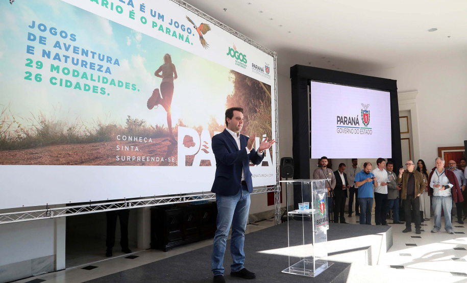O Paraná terá neste ano uma série de competições que ajudarão a estimular práticas esportivas, além de evidenciar as belezas do Estado, atrair turistas e movimentar a economia de diversas regiões. São os Jogos de Aventura e Natureza, uma iniciativa pioneira no Brasil em formato e abrangência que foi lançada nesta terça-feira (23) pelo governador Carlos Massa Ratinho Junior. Foto:Gilson Abreu/ANPr