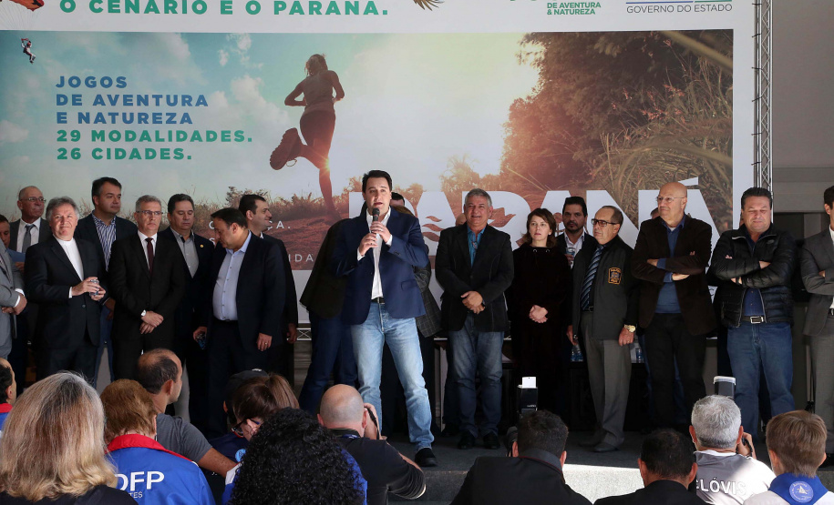 O Paraná terá neste ano uma série de competições que ajudarão a estimular práticas esportivas, além de evidenciar as belezas do Estado, atrair turistas e movimentar a economia de diversas regiões. São os Jogos de Aventura e Natureza, uma iniciativa pioneira no Brasil em formato e abrangência que foi lançada nesta terça-feira (23) pelo governador Carlos Massa Ratinho Junior. Foto:Gilson Abreu/ANPr