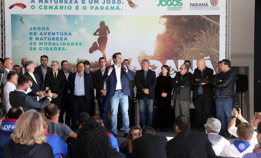 O Paraná terá neste ano uma série de competições que ajudarão a estimular práticas esportivas, além de evidenciar as belezas do Estado, atrair turistas e movimentar a economia de diversas regiões. São os Jogos de Aventura e Natureza, uma iniciativa pioneira no Brasil em formato e abrangência que foi lançada nesta terça-feira (23) pelo governador Carlos Massa Ratinho Junior. Foto:Gilson Abreu/ANPr