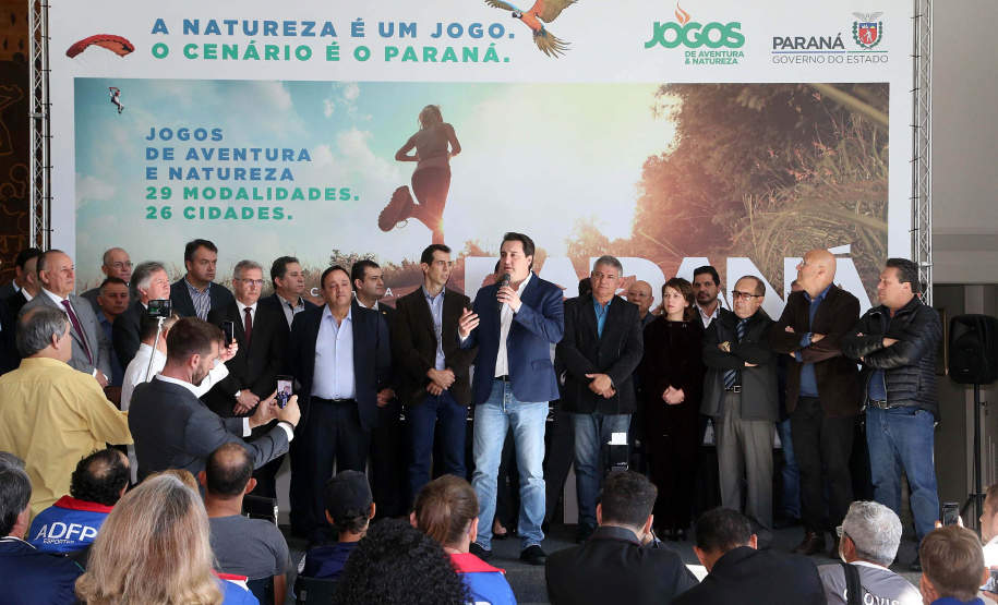 O Paraná terá neste ano uma série de competições que ajudarão a estimular práticas esportivas, além de evidenciar as belezas do Estado, atrair turistas e movimentar a economia de diversas regiões. São os Jogos de Aventura e Natureza, uma iniciativa pioneira no Brasil em formato e abrangência que foi lançada nesta terça-feira (23) pelo governador Carlos Massa Ratinho Junior. Foto:Gilson Abreu/ANPr