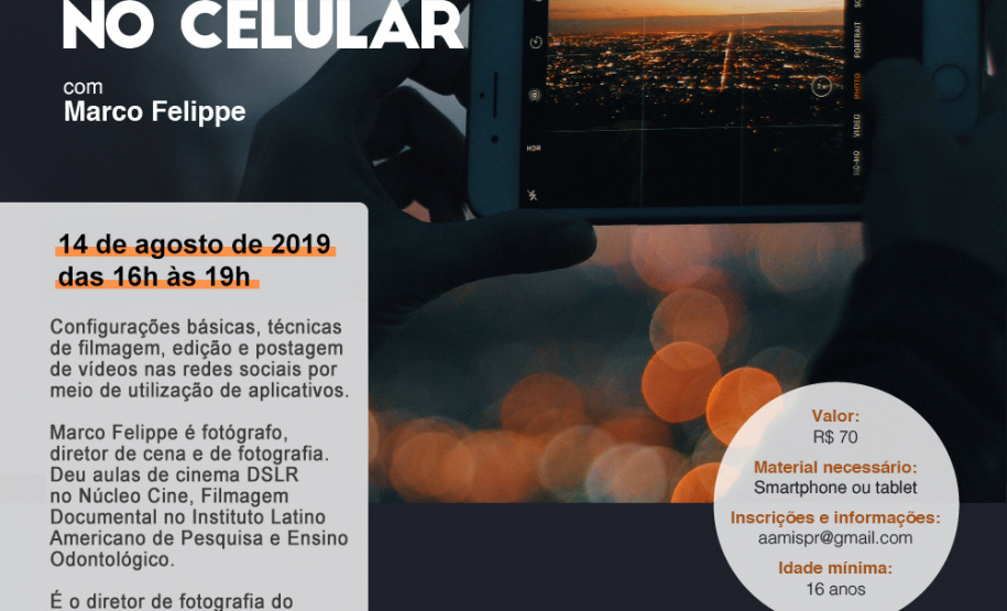 Quem estiver inscrito irá aprender configurações básicas, técnicas de filmagem, edição e postagem de vídeos nas redes sociais por meio da utilização de aplicativos.  
Curitiba-06/08/2019     Foto: Divulgação/MIS/PR