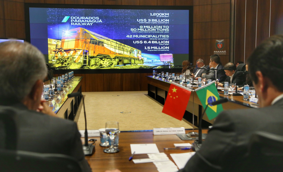 O governador Carlos Massa Ratinho Junior e técnicos da Secretaria de Infraestrutura e Logística apresentaram nesta quarta-feira (7) ao grupo China Merchants projetos ferroviários de curto, médio e longo prazos no Paraná